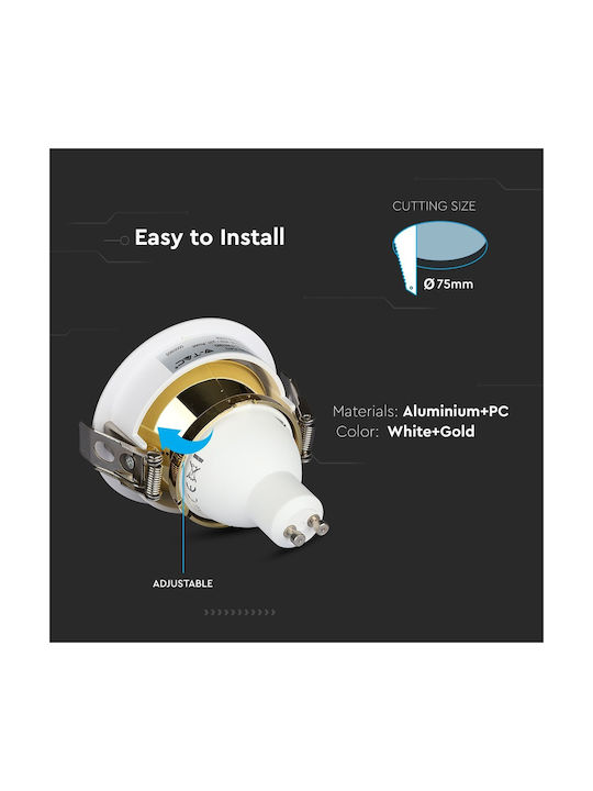 V-TAC Round Metallic Recessed Spot with Socket GU10 Gold 8x8cm. 1pcs