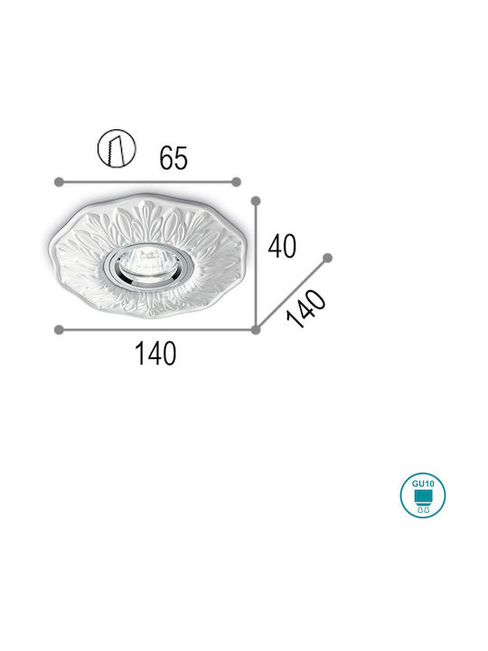 Ideal Lux Round Plaster Recessed Spot with Socket GU10 White 15x15cm. 1pcs