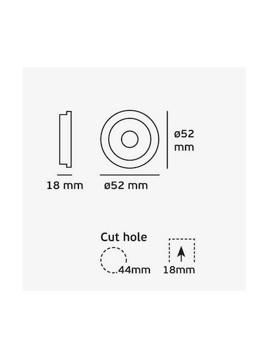 VK Lighting Round Metallic Recessed Spot with Integrated LED and Warm White Light 3W Adjustable Black 5.2x5.2cm. 1pcs