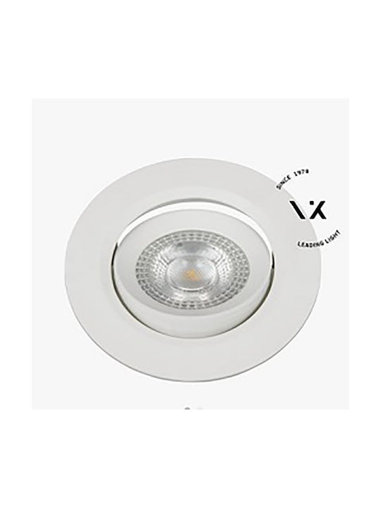 VK Lighting Round Plastic Recessed Spot with Integrated LED and Warm White Light 5W Adjustable White 9x9cm. 1pcs
