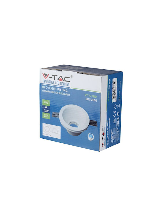 V-TAC Στρογγυλό Γύψινο Πλαίσιο για Σποτ GU10 Λευκό 13x13εκ.