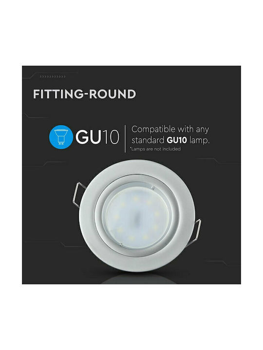V-TAC Rund Metallisch Rahmen für Spots GU10 MR16 verstellbar Silber 8.1x8.1cm. 1Stück