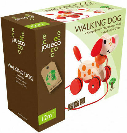 Joueco Pull-Along Toy Puppy with Wheels made of Wood for 12++ Months
