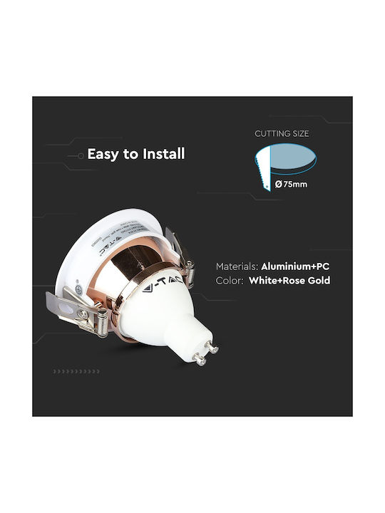 V-TAC Round Metallic Recessed Spot with Socket GU10 Rose Gold 7.5x7.5cm. 1pcs