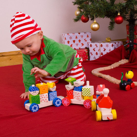 Big Jigs Дърпаща играчка Build Up Train от дърво за 12++ месеца