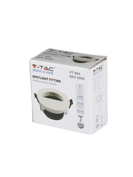 V-TAC Rotund Metalic Cadru pentru Spoturi GU10 Alb 8.3x8.3cm. 1buc