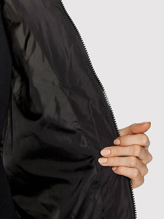 Women's Long Puffer Jacket for Winter with Hood Black