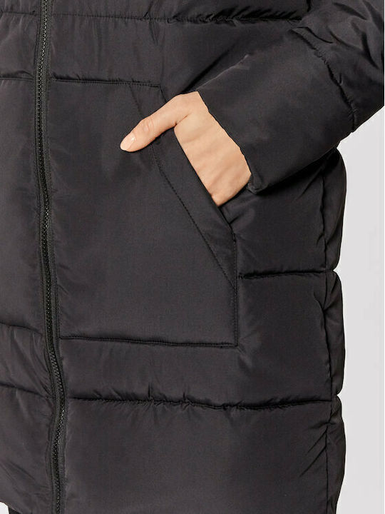 Women's Long Puffer Jacket for Winter with Hood Black