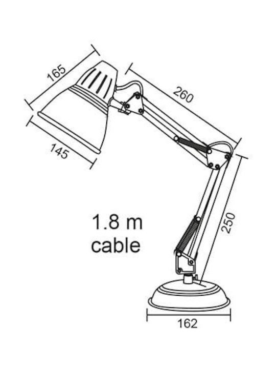 Aca Ufficio Office Lamp with Foldable Arm for Socket E27 in Black Color