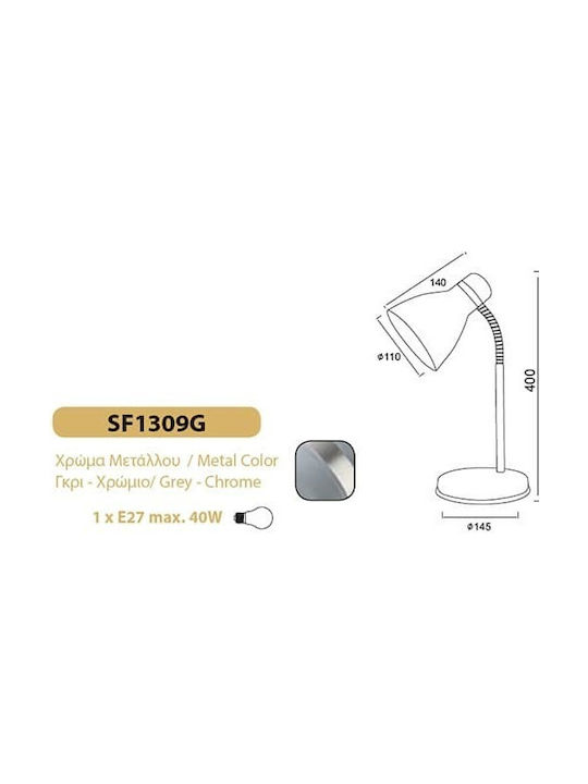Aca Maui Office Lamp with Flexible Arm for Socket E27 in Silver Color