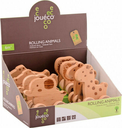 Joueco Push along Rolling Animal Natural Giraffe din Lemn pentru 6++ Luni Elefant