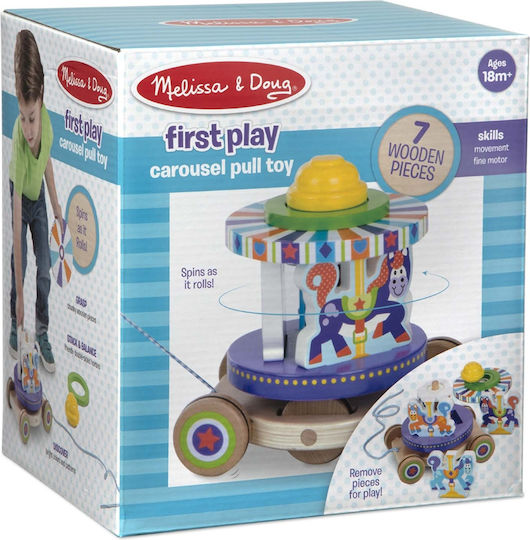 Melissa & Doug Pull-Along Toy First Spinning Carousel Pull Toy with Removable Play Pieces made of Wood for 18++ Months