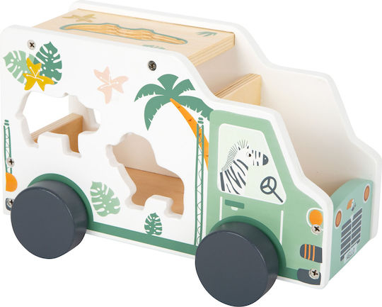 Small Foot Shape Sorting Toy Car with Safari Animal Shapes made of Wood for 12++ Months