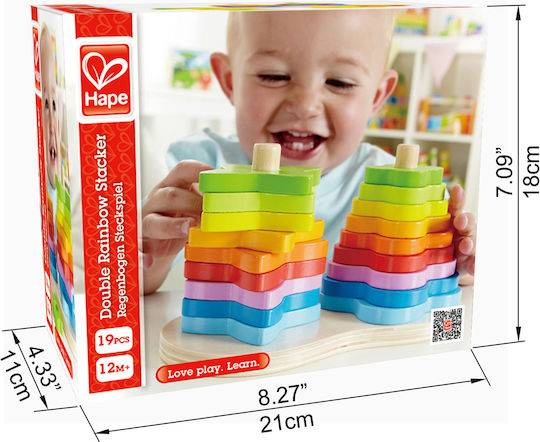 Hape Jucărie de Sortare a Formelor Double Rainbow Stacker din Lemn pentru 12++ Luni