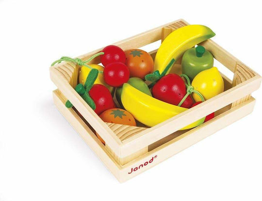 Janod Wooden Fruit Basket with 12 Fruits from Wood for 3+ Years 12pcs