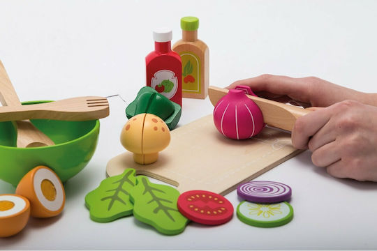 Joueco Salad Set in Wooden Tray from Wood for 3+ Years 29 Pieces