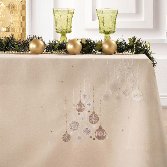 Makis Tselios Home Spirit Christmas Tablecloth Fabric Beige L140xW180cm.