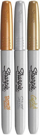Sharpie Metallic Ανεξίτηλοι Μαρκαδόροι Gold/Silver/Bronze 1mm Σετ 3 χρώματα