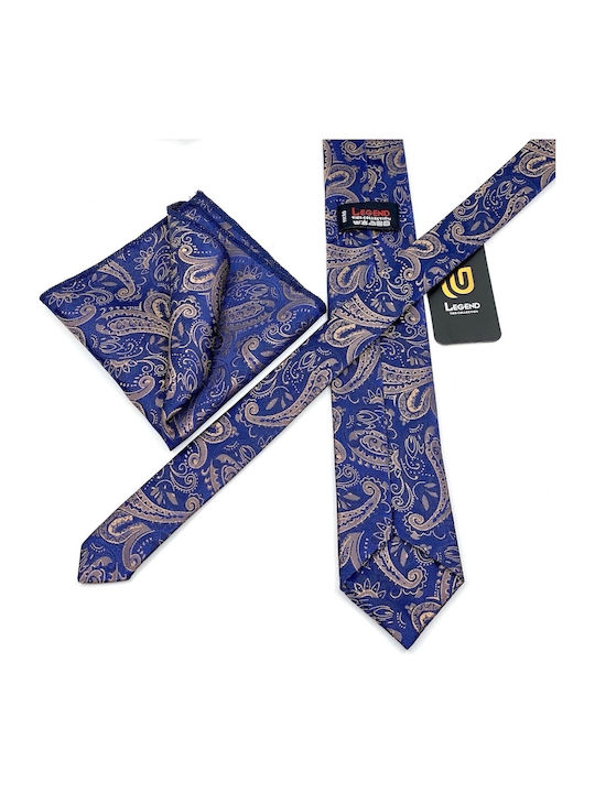 Legend Accessories Men's Tie Set Synthetic Printed In Navy Blue Colour