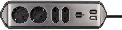 Brennenstuhl Estilo Power Strip 4 Positions with 2 USB-A and Cable 2m Silver
