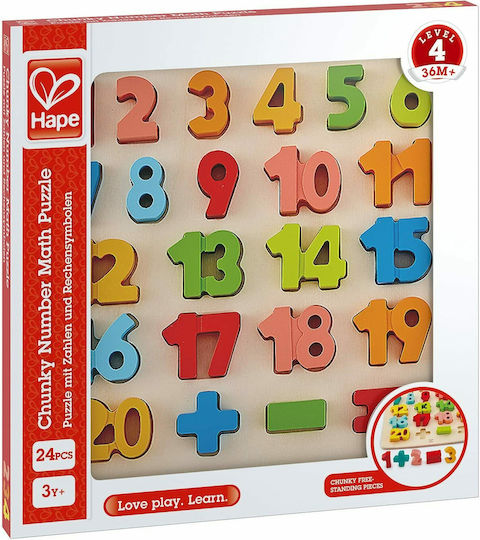 Lemnos Puzzle pentru Copii cu Îmbinări Chunky Number Math pentru 3+ Ani 24buc Hape