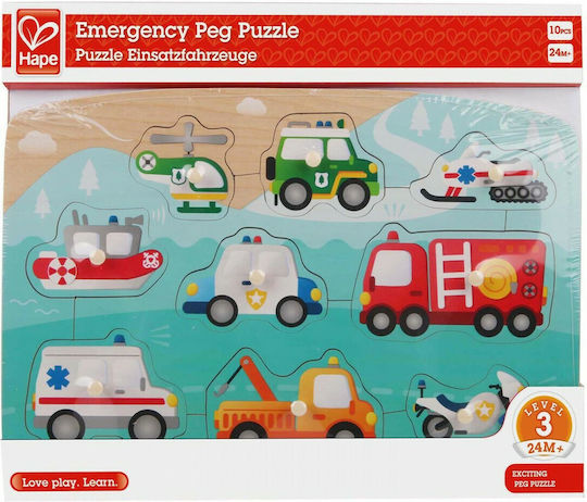 Wooden Kids Peg Puzzle Vehicles for 2+ Years 9pcs Hape