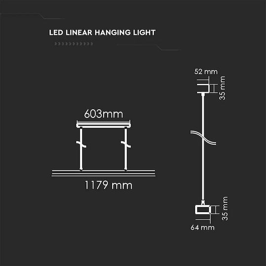 V-TAC LED Kommerzielle lineare Beleuchtung Leuchte Decke 60W Naturweiß IP20 mit einstellbarer Helligkeit B120xT6.4xH3.5cm