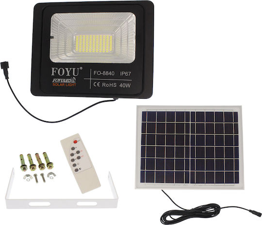 Foyu Wasserdicht Solar LED Flutlicht 40W Kaltweiß 6000K mit Fernbedienung IP67