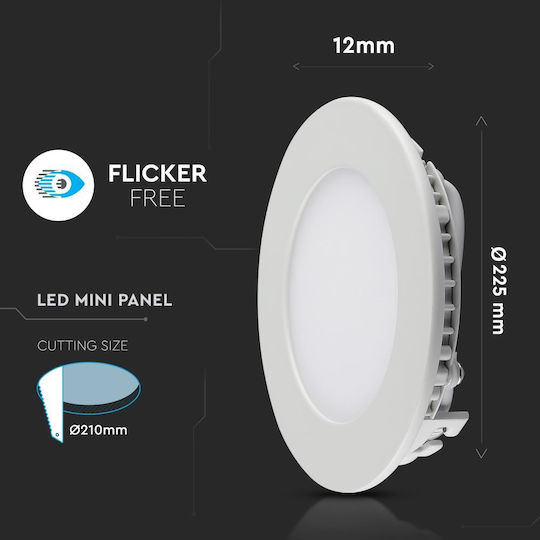 V-TAC Rund Vertieft LED Panel 18W mit Warmes Weiß Licht 3000K