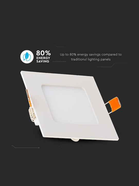 V-TAC Τετράγωνο Χωνευτό LED Panel 18W με Φυσικό Λευκό Φως 4000K 22.5x22.5εκ.