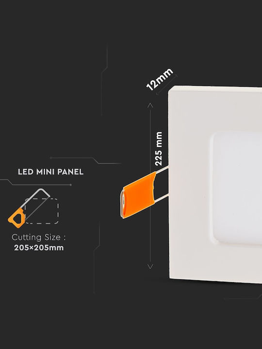 V-TAC Τετράγωνο Χωνευτό LED Panel 18W με Φυσικό Λευκό Φως 4000K 22.5x22.5εκ.