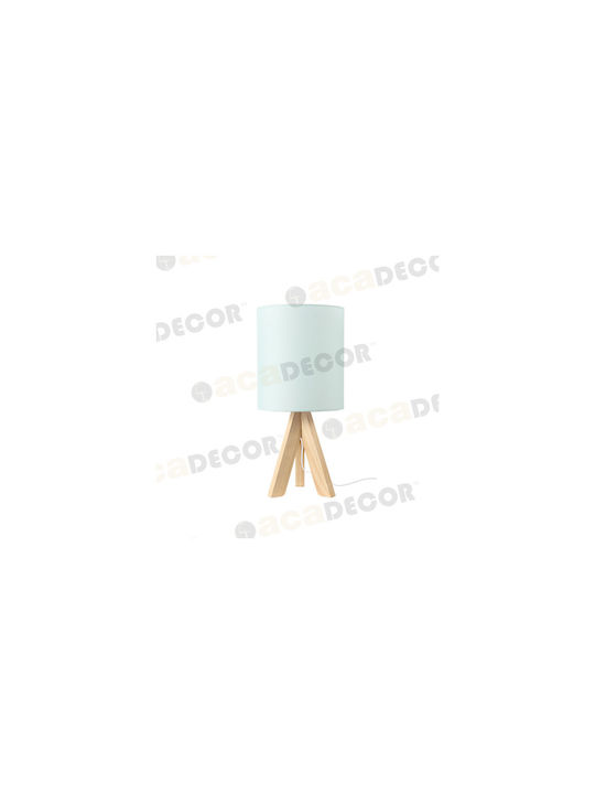 Aca Piccolo Wood Table Lamp for Socket E14 with Blue Shade and Beige Base