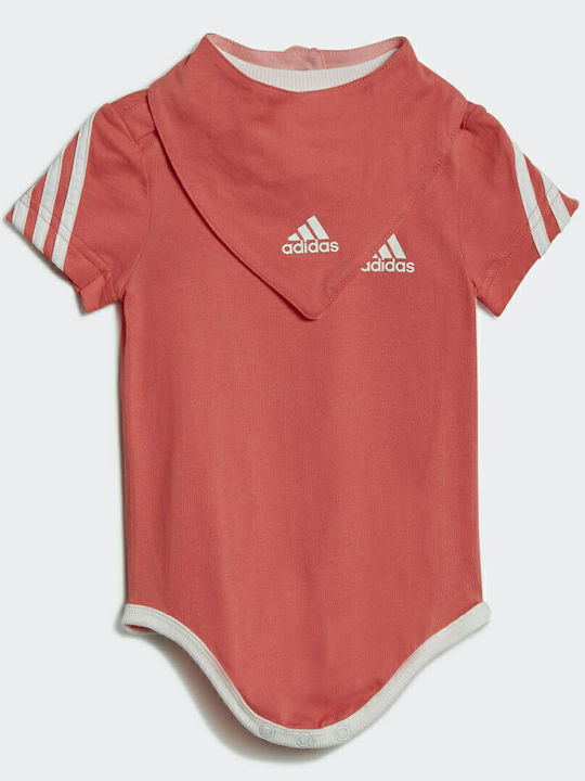 adidas 3 Stripes Onesie Baby Bodysuit Short-Sleeved with Accessories Coral