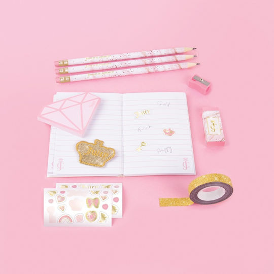 Make It Real Juicy Couture Acrylic Deluxe Stationery Set Kinder Schreibwarenset mit Bleistift, Spitzer, Radiergummi, Notizbuch und Etui 12Stück