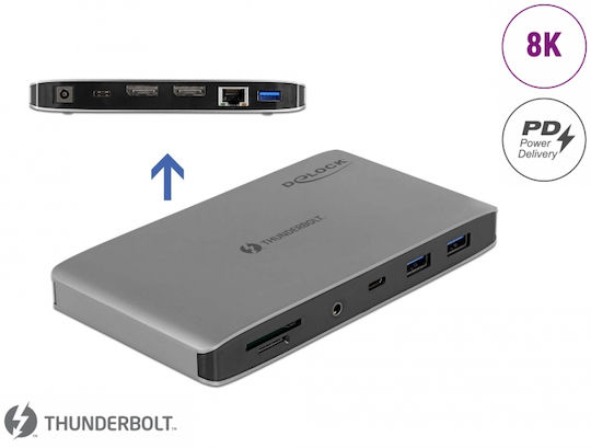 DeLock Thunderbolt 3 / USB-A Докинг станция с 4K PD Етърнет Сив (87777)