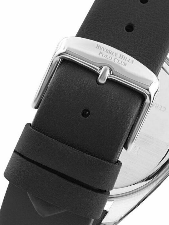 Beverly Hills Polo Club Herrenuhr 44mm Batterie mit Schwarz Lederarmband