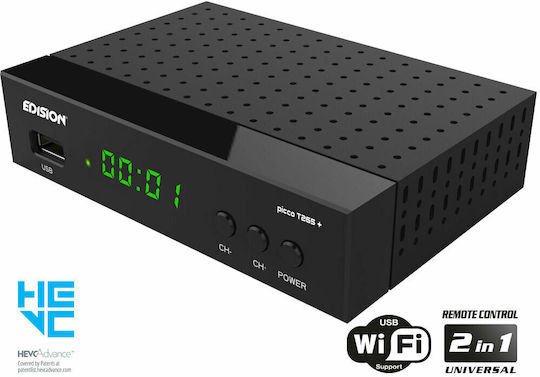 Edision Picco T265+ 01-07-0025 Ψηφιακός Δέκτης Mpeg-4 Full HD (1080p) με Λειτουργία PVR (Εγγραφή σε USB) Σύνδεσεις SCART / HDMI / USB