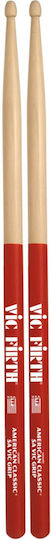 Vic Firth Hickory Μπαγκέτες Ντραμς American Classic Vic Grip Tear 5A με Σχήμα Μύτης Drop σε Κόκκινο Χρώμα