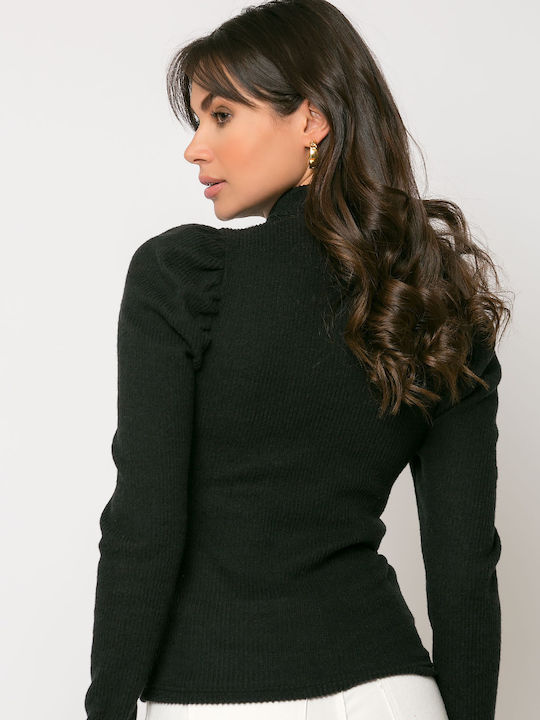 Noobass 01-56 Women's Blouse Long Sleeve Turtleneck Black 01-0658