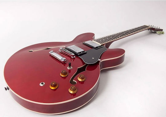Vintage VSA500 ReIssued Ηλεκτρική Κιθάρα Semiacoustic με HH Διάταξη Μαγνητών Cherry Red