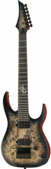 Solar Guitars S1.7 PB ETC Electric Guitar 7 Strings Stratocaster Style with HH Pickups Arrangement Poplar Burl Burst