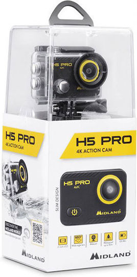 Midland H5 PRO Action Camera 4K Ultra HD Υποβρύχια (με Θήκη) με Οθόνη 2" και Wi-Fi Μαύρη