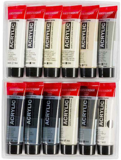 Royal Talens Amsterdam All Acrylics Standard Grey Acrylic Paint Set in Gray color 20ml 6pcs