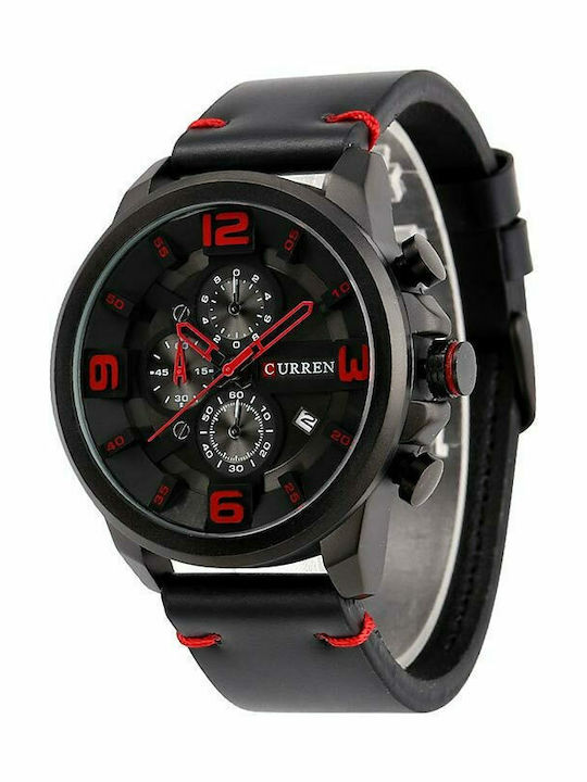 Curren Ανδρικό Ρολόι 48mm Χρονογράφος Μπαταρίας με Μαύρο Δερμάτινο Λουράκι