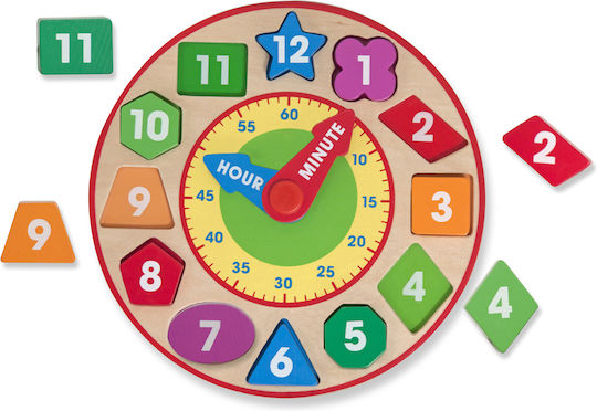 Дървено Детски Пъзел с Шипове Shape Sorting Clock за 3+ години+ Години 12бр Melissa & Doug