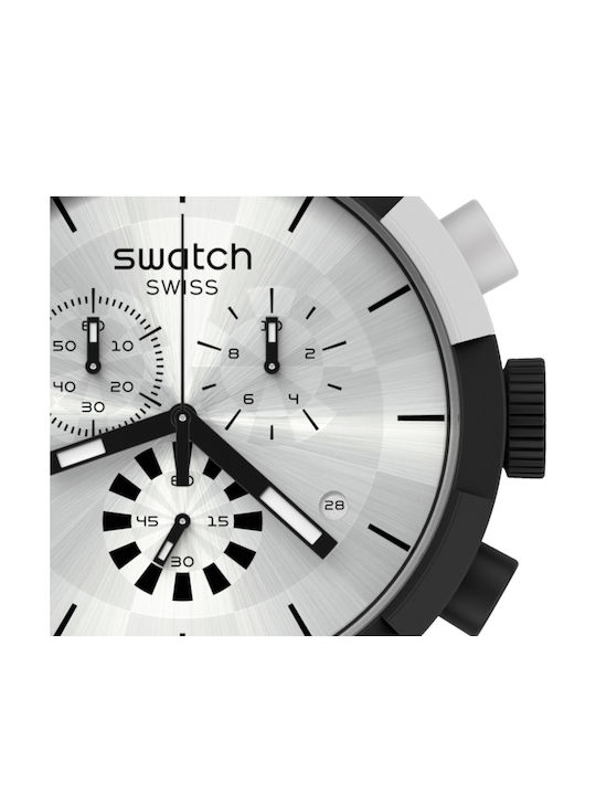 Swatch Unisex Ανδρικό Ρολόι 47mm Χρονογράφος Μπαταρίας με Μαύρο Καουτσούκ Λουράκι