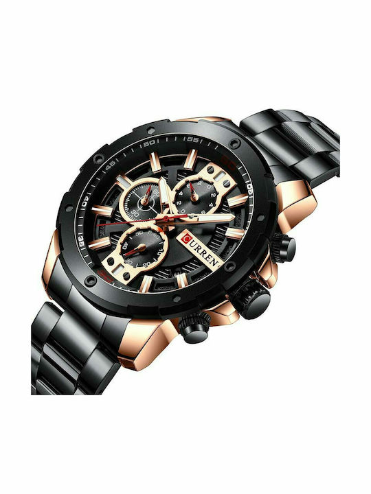 Curren Ανδρικό Ρολόι 49mm Χρονογράφος Μπαταρίας με Μαύρο Μεταλλικό Μπρασελέ