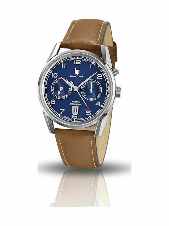 Lip Watches Himalaya Men's Watch 40mm Chronograph Automatic with Brown Leather Strap