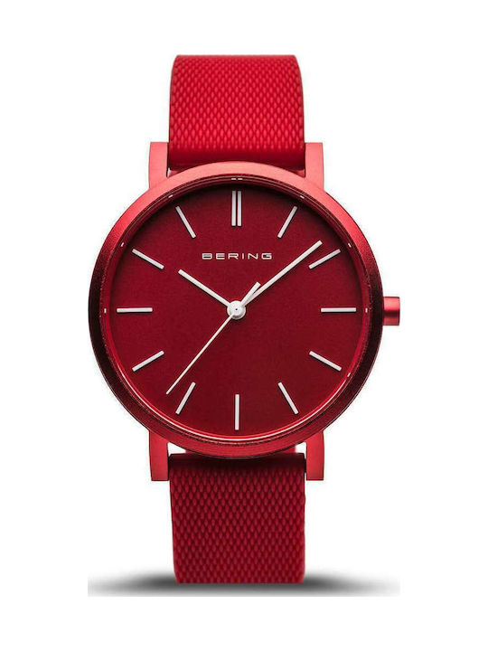Bering Time True Aurora Мъжки часовник 40мм На батерия с Червено Каучукова Каишка