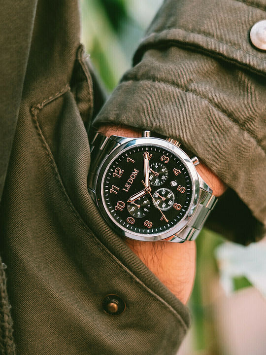 Le Dom Men's Watch 43mm Chronograph Battery with Silver Metal Bracelet